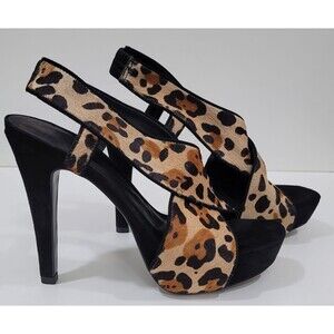 Diane Von Furstenberg Zia Cheetah Heels Calf Hair Criss Cross Slingback Sz.9.5 M